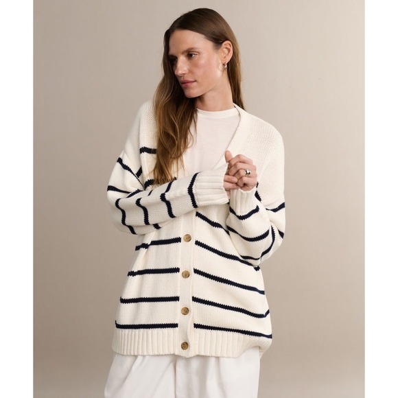 Jenni Kayne Chloe Cardigan Ivory/Navy Stripe Cotton Size 3X